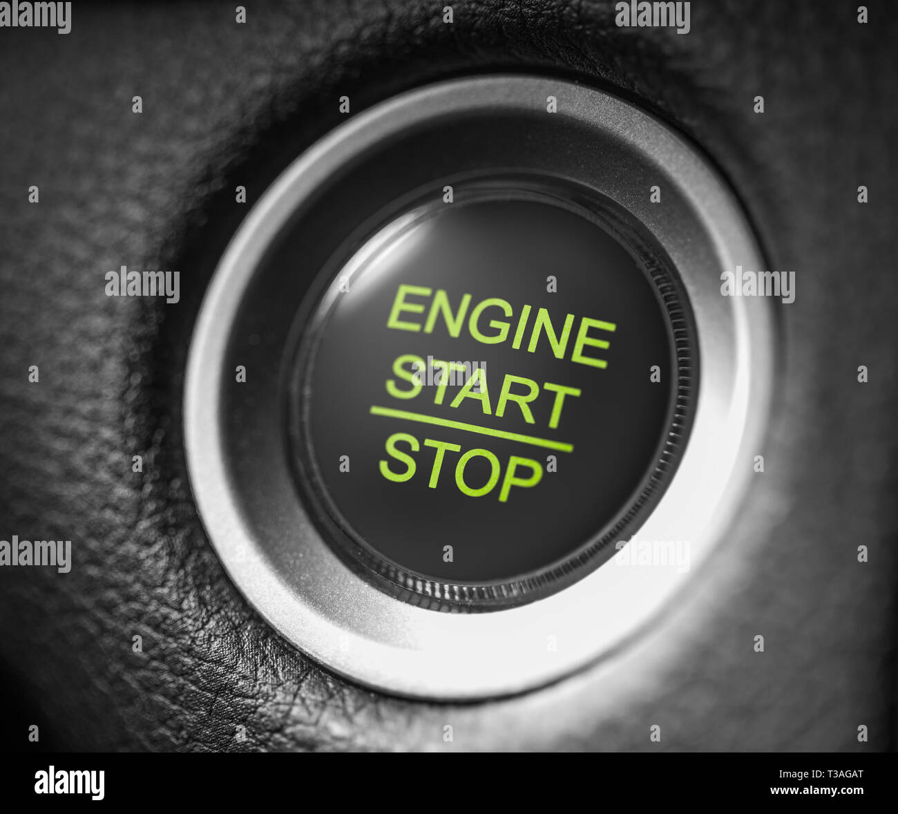 start stop engine car green button Stock Photo