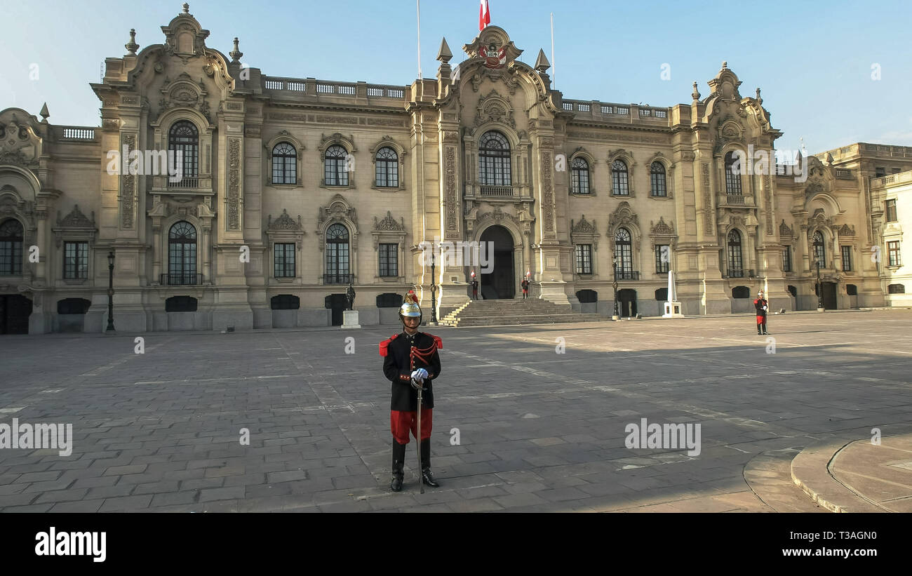 LIMA, PERU- JUNE, 12, 2016: side on view of government palace in lima, peru Stock Photo
