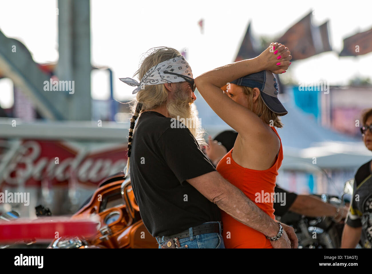 Daytona Beach, FL - 12 March 2016: Bearded bikers participating in the 75th Annual Bike Week at the World's Most Famous Beach. Stock Photo