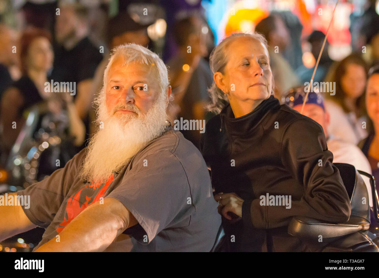 Daytona Beach, FL - 12 March 2016: Bearded bikers participating in the 75th Annual Bike Week at the World's Most Famous Beach. Stock Photo