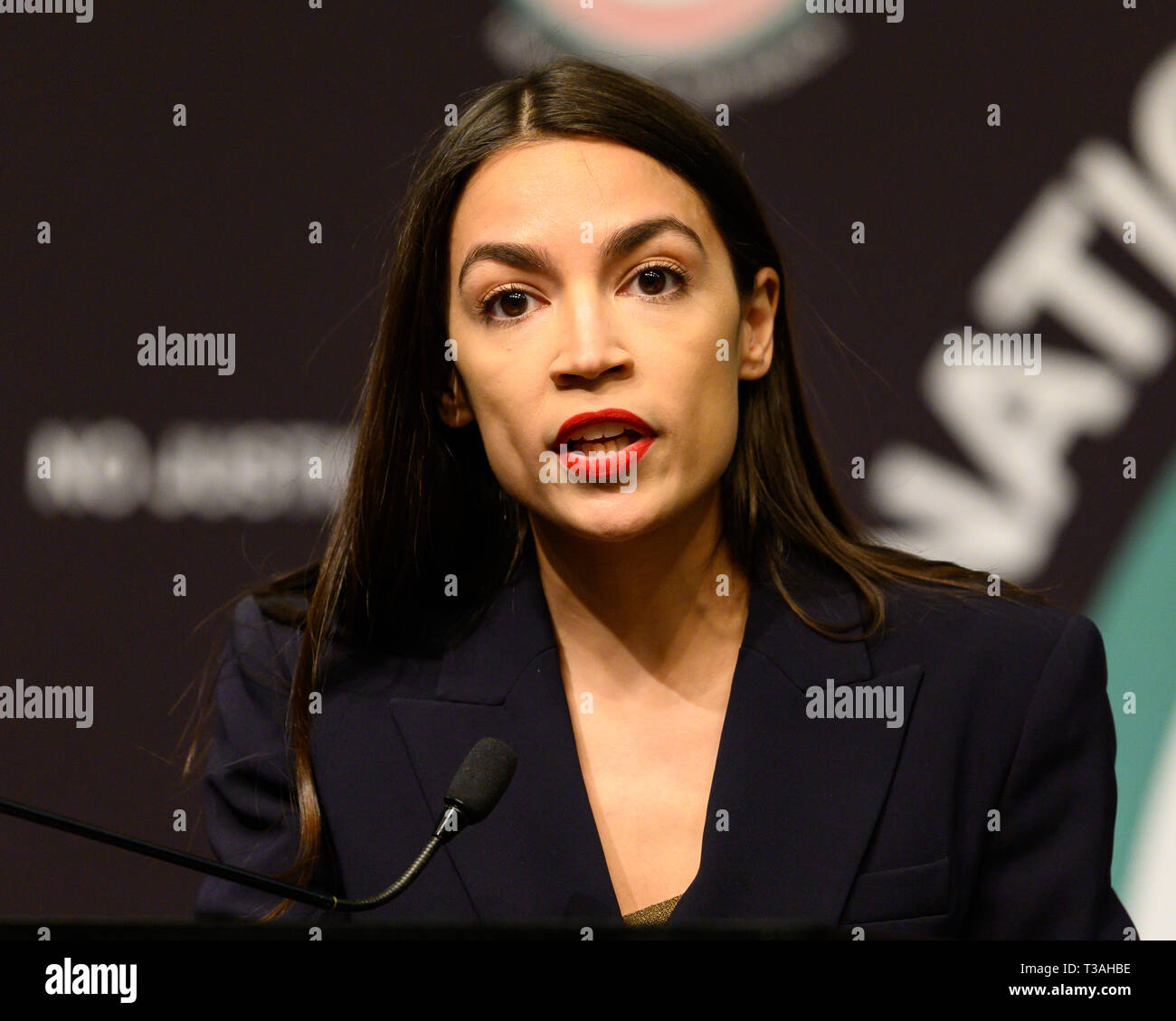 U.S. Representative Alexandria Ocasio-Cortez (D-NY) seen at the National Action Network National (NAN) convention in New York City, NY on April 5, 2019 Stock Photo