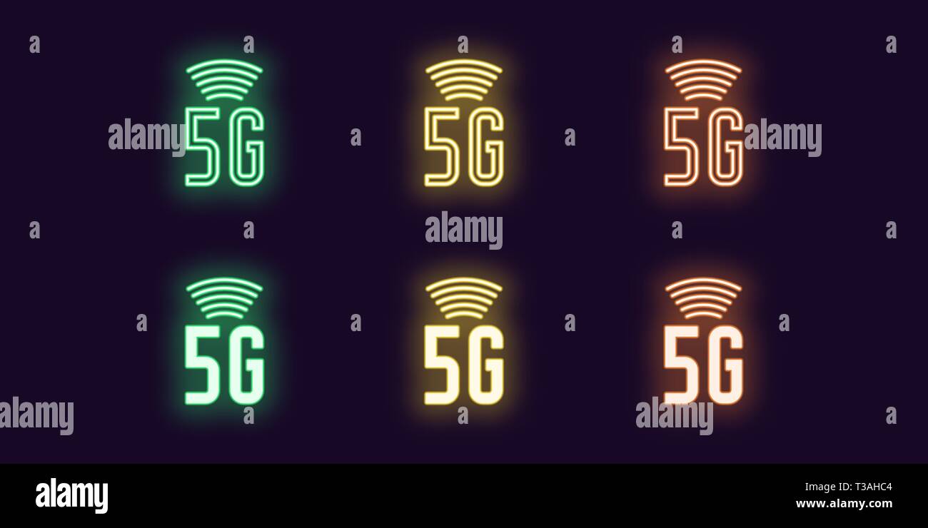 Neon icon set of 5G network mobile technology. Vector illustration of ...