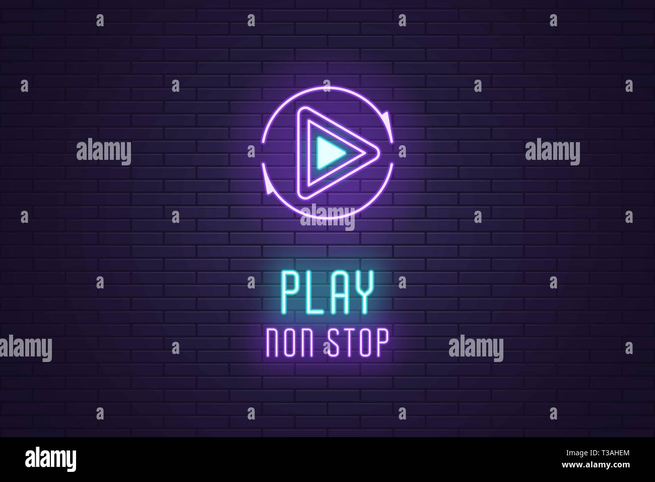 Neon icon set of Play button. Vector illustration of round neon Sign ...