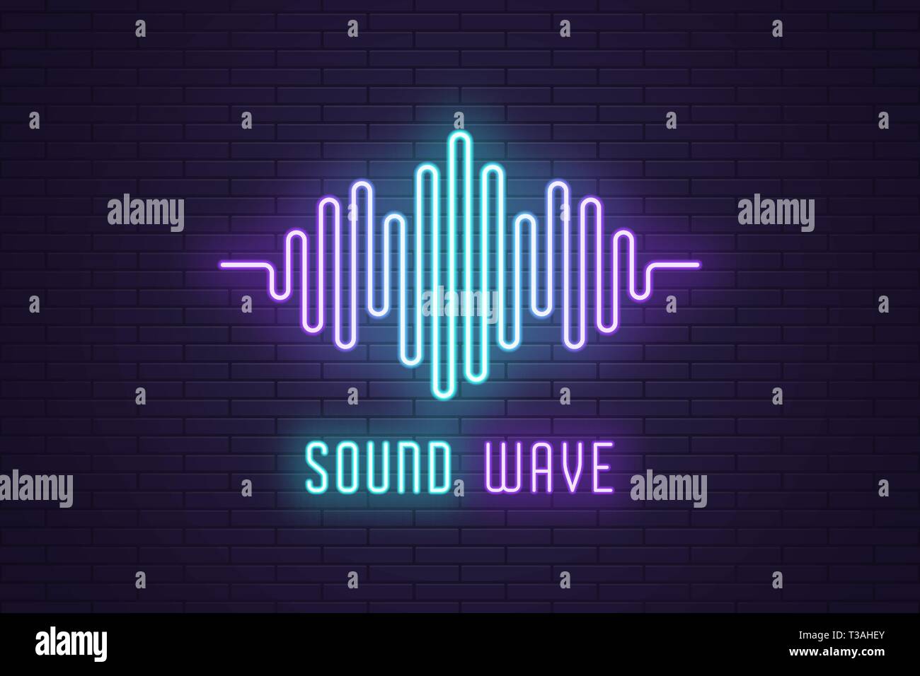 Neon wave sound vector background. Music soundwave design, purple light  elements isolated on dark backdrop. Radio frequency beat lines Stock Vector