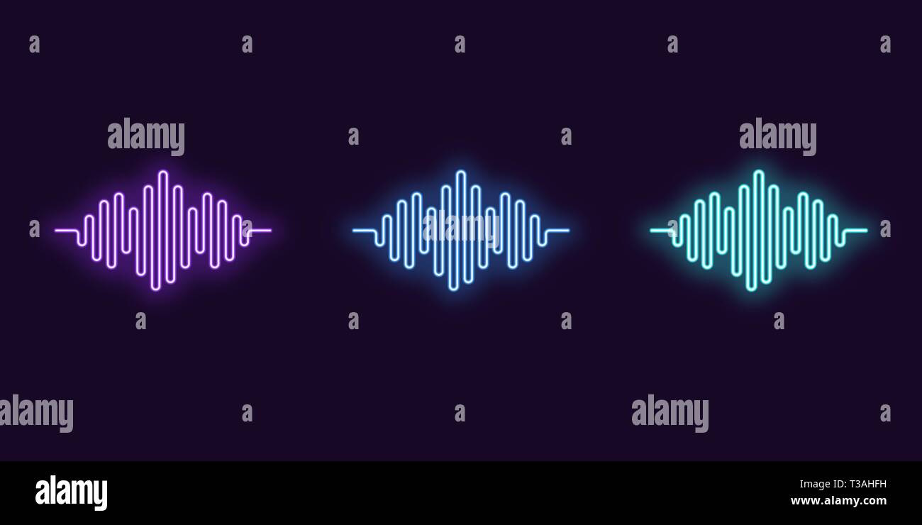 Neon icon Set of Digital sound wave. Vector abstract illustration of