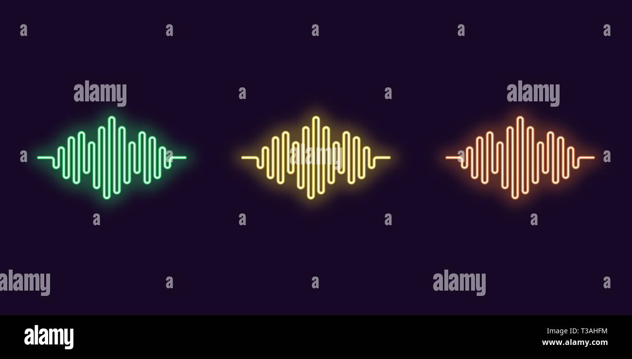 Neon icon Set of Digital sound wave. Vector abstract illustration of ...