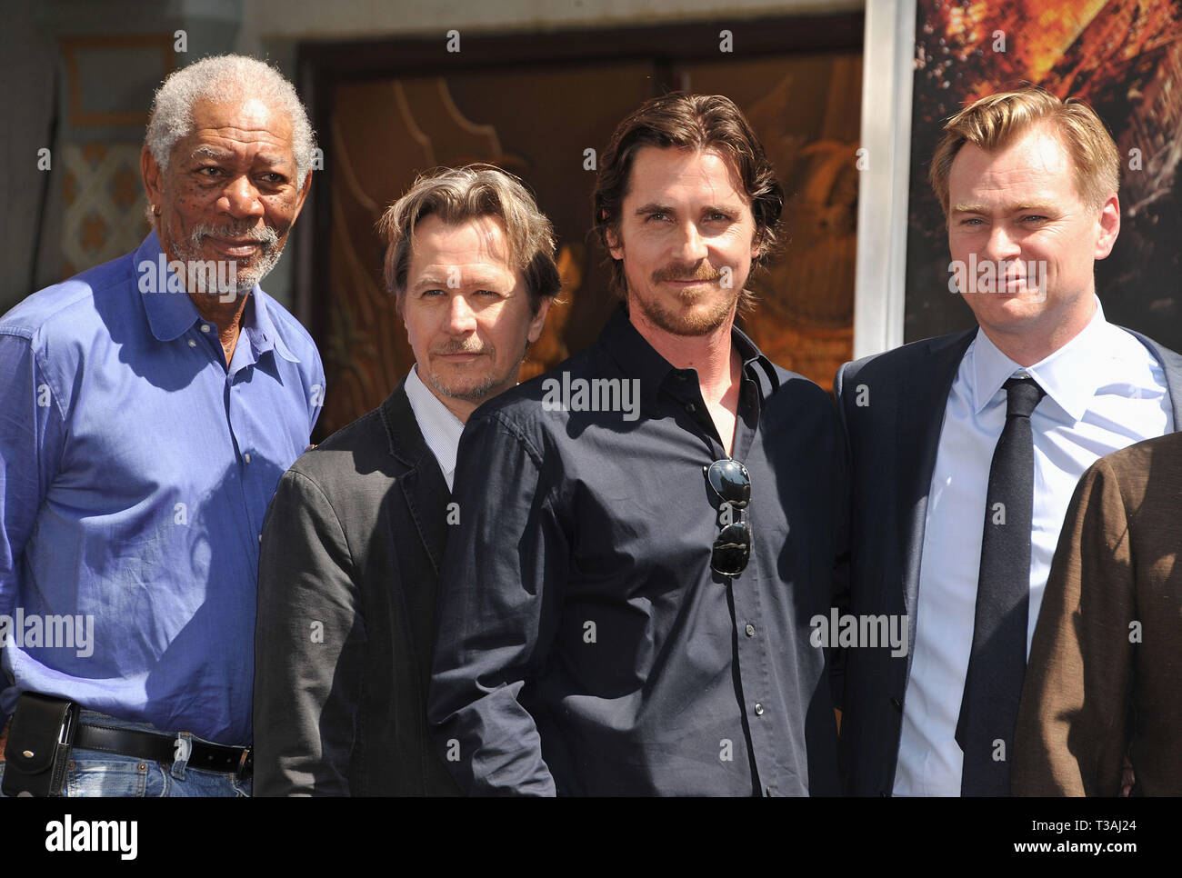 Morgan Freeman, Gary Oldman and Christian Bale at the Christopher Nolan  Honored with Hand and Foot Print Ceremony at the Chinese Theatre In Los  Angeles.Cast Of Batman-The Dark Night Raises 36 Event