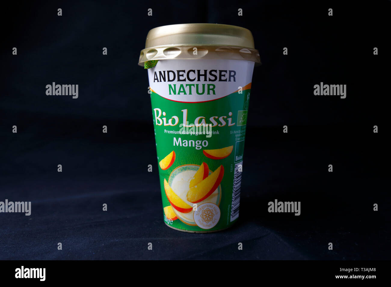 Andechser natur Bio Lassi mango yogurt drink Stock Photo
