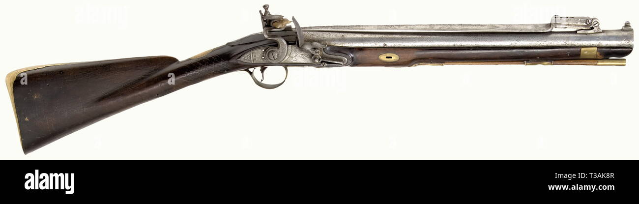 Civil long arms, flintlock and caplock, blunderbuss with flick bayonet, W. Henshaw, circa 1805, Additional-Rights-Clearance-Info-Not-Available Stock Photo