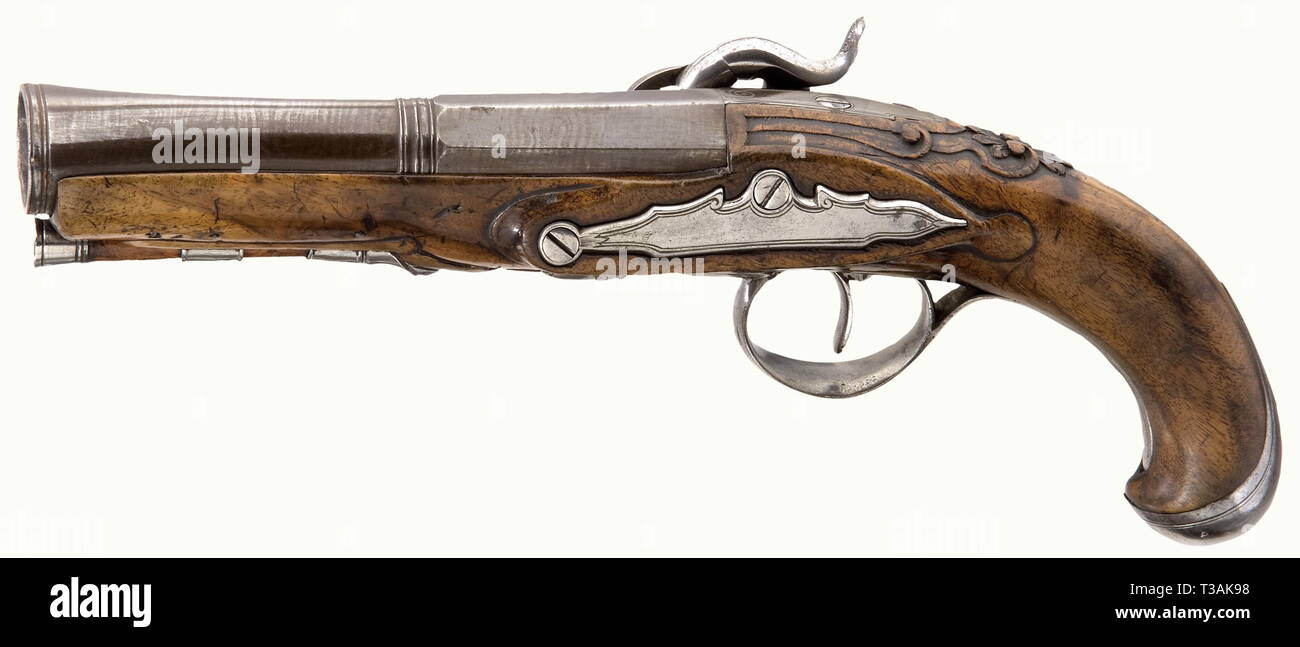 Small arms, pistols, blunderbuss caplock pistol, caliber 32 mm, Michel Berleur, Liege, Belgium, circa 1800, Additional-Rights-Clearance-Info-Not-Available Stock Photo