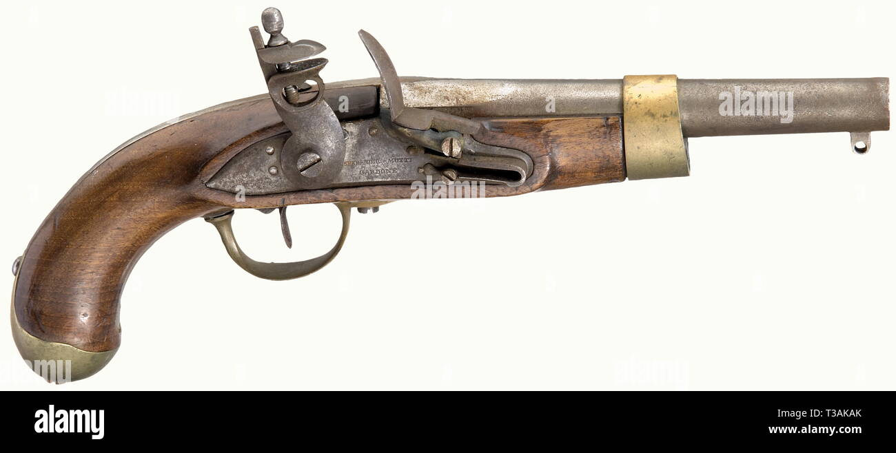 Small arms, pistols, flintlock pistol, caliber 9 mm, Gardone, Italy, circa 1820, Additional-Rights-Clearance-Info-Not-Available Stock Photo