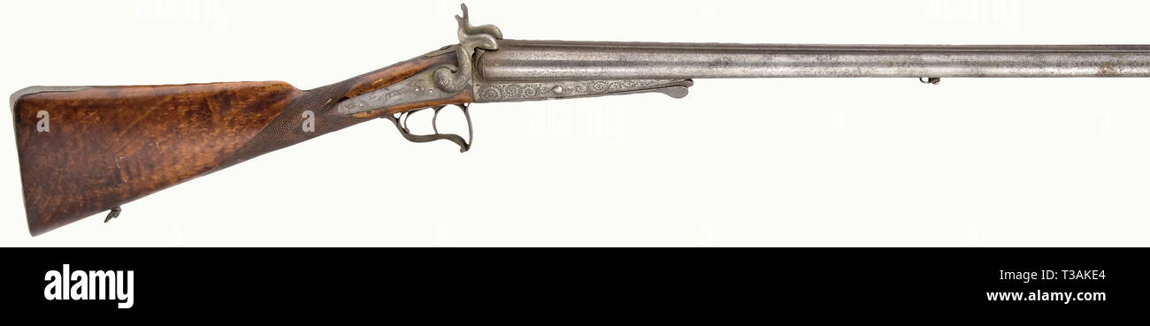 Civil long arms, pinfire, Lefaucheux double-barrelled shotgun, German oder French, circa 1870, Additional-Rights-Clearance-Info-Not-Available Stock Photo