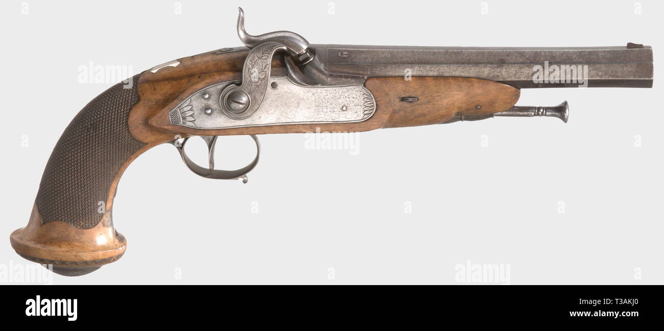 Small arms, pistols, caplock pistol, caliber 14 mm, Liege, Belgium, circa 1840, Additional-Rights-Clearance-Info-Not-Available Stock Photo