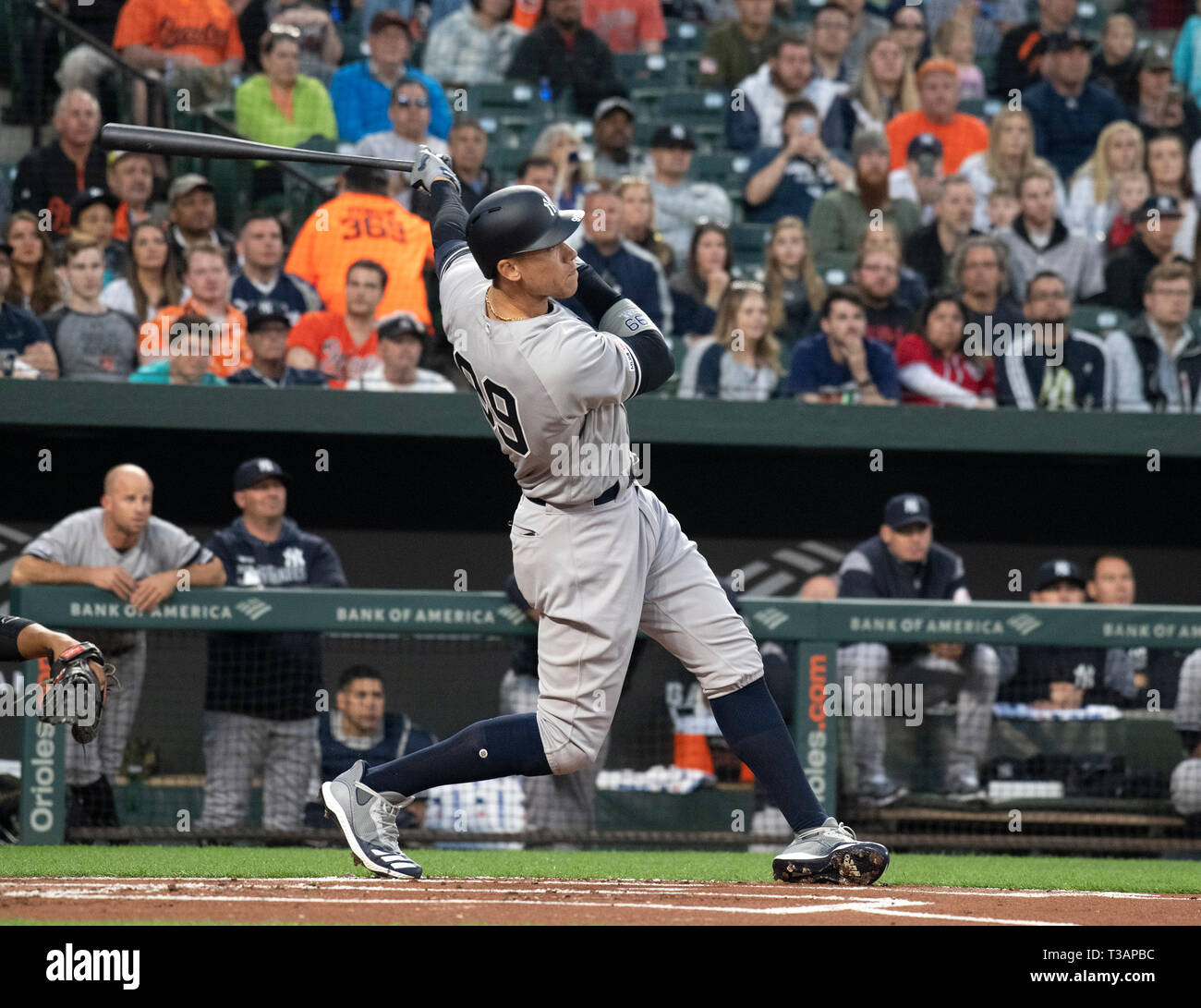 BALTIMORE, MD - JULY 24: New York Yankees center fielder Aaron Judge (99)  congratulates left fielder Joey Gallo (13) following the New York Yankees  game versus the Baltimore Orioles on July 24