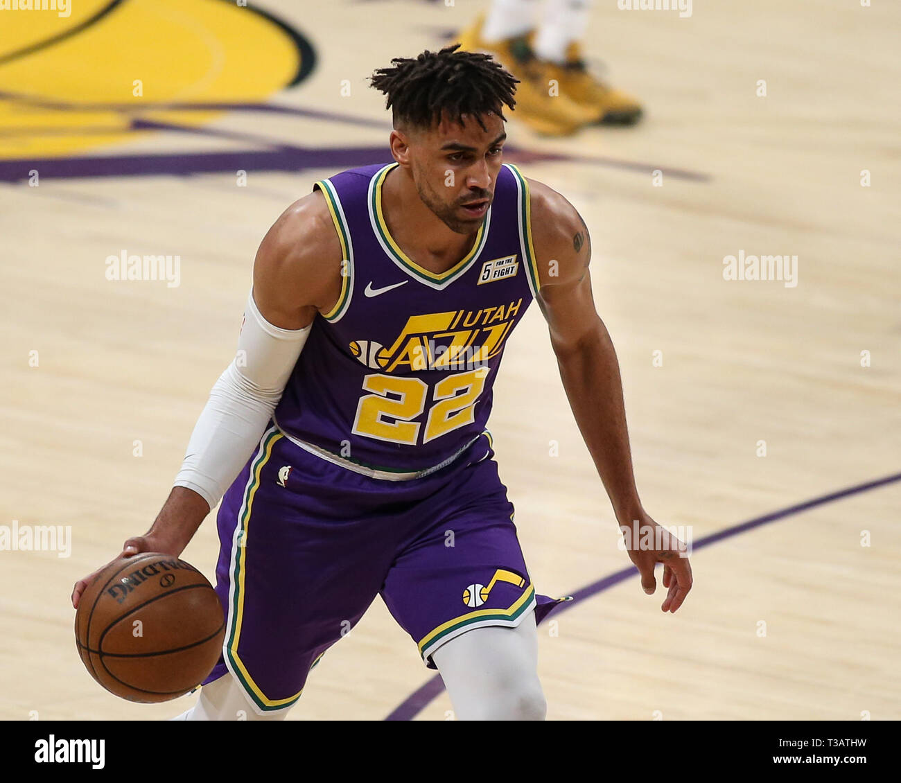 Los Angeles, USA. 7th Apr 2019. Utah Jazz forward Thabo Sefolosha (22) during the Utah Jazz vs Los Angeles Lakers game at Staples Center in Los Angeles, CA. on April 7, 2019. (Photo by Jevone Moore) Credit: Cal Sport Media/Alamy Live News Stock Photo