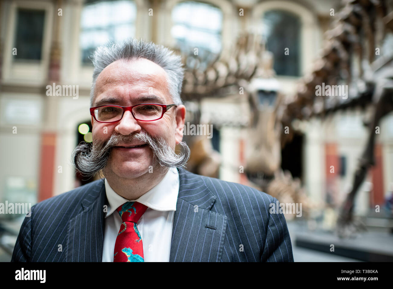 Berlin, Germany. 08th Apr, 2019. Johanes Vogel, General Director of the Museum of Natural History, is standing on the sidelines of a press conference in the Sauriersaal of the Museum of Natural History. At the press conference the concrete demands of the German movement were presented by Fridays For Future. For a few months now, schoolchildren, students and trainees have been on strike every Friday throughout Germany for better climate protection. Credit: Bernd von Jutrczenka/dpa/Alamy Live News Stock Photo