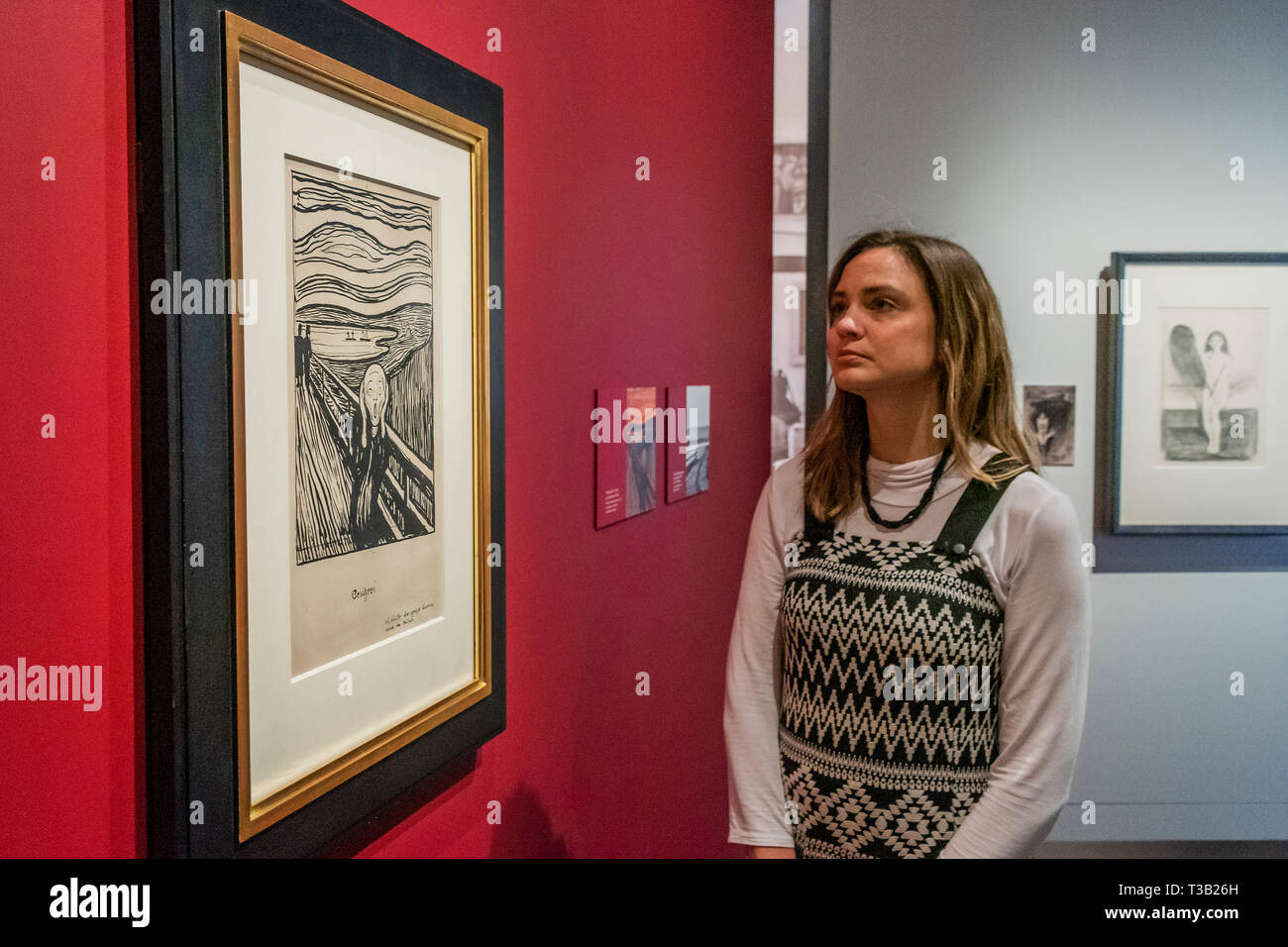 London, UK. 8th Apr 2019.  Sketch for the Scream - Edvard Munch: love and angst at the British Museum, the largest exhibition of Munch’s prints in the UK for 45 years. The exhibition is a collaboration with Norway’s Munch Museum and runs 11 April – 21 July 2019. Credit: Guy Bell/Alamy Live News Stock Photo