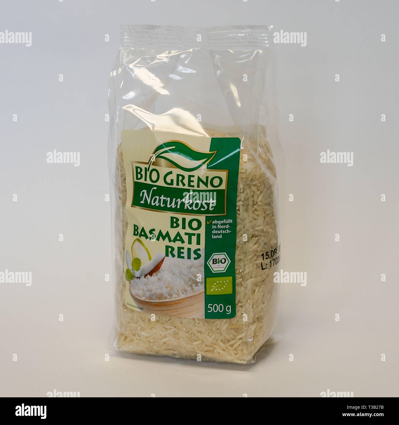 Leipzig, Germany. 24th Mar, 2019. Basmati rice from Bio Greno a private  label of Bartels-Langness Handelsgesellschaft mbH & Co. KG (Bela). Credit:  Peter Endig/dpa-Zentralbild/ZB/dpa/Alamy Live News Stock Photo - Alamy