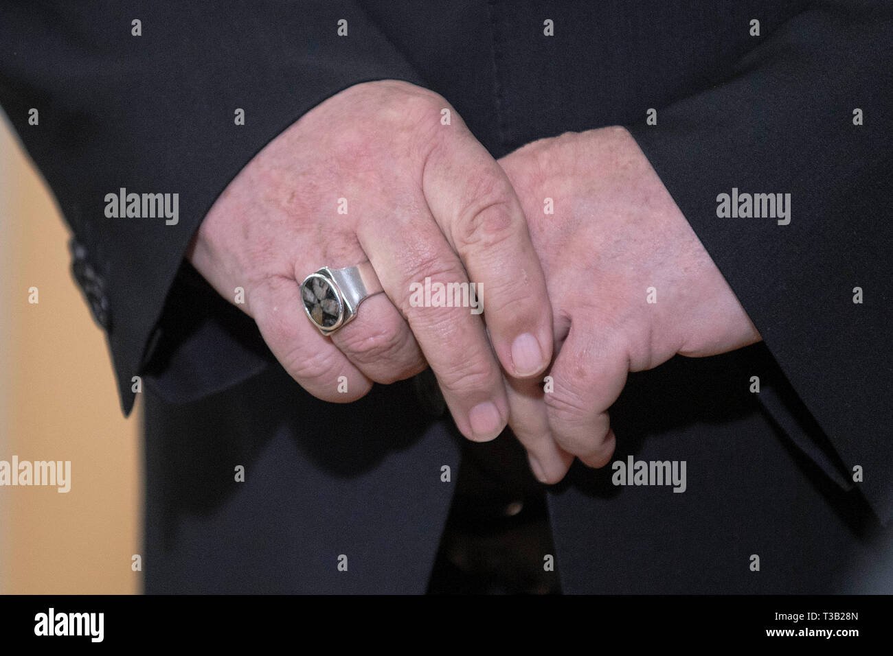 Hands of Cardinal Reinhard MARX (Archbishop of Munich, Munchen, and Freising)  with the Cardinal's Ring, ring; Insignia; Spring General Assembly of the  German Bishops' Conference from 11 to 14 March 2019 in