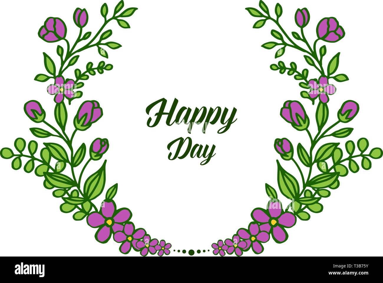 Vector illustration purple flower frame for lettering happy day hand ...