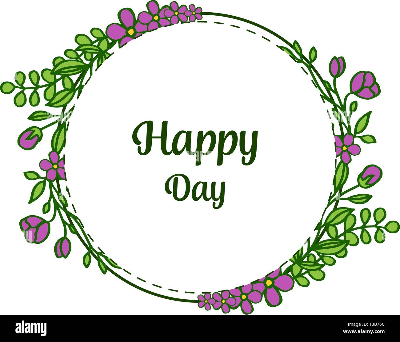 Vector illustration purple flower frame for lettering happy day hand ...