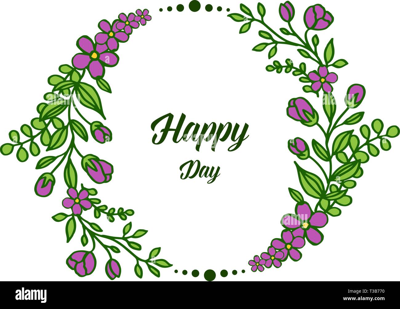 Vector illustration purple flower frame for lettering happy day hand ...