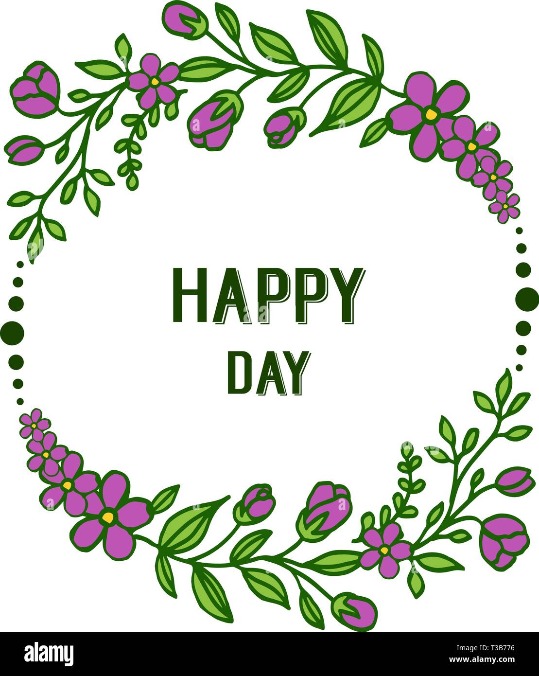 Vector illustration purple flower frame for lettering happy day hand ...