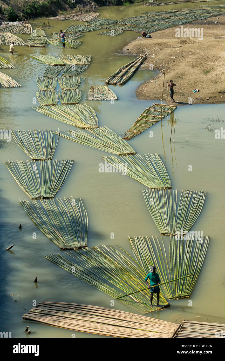 Transporting bamboo timber on the river, Chittagong, Chittagong Division, Bangladesh Stock Photo