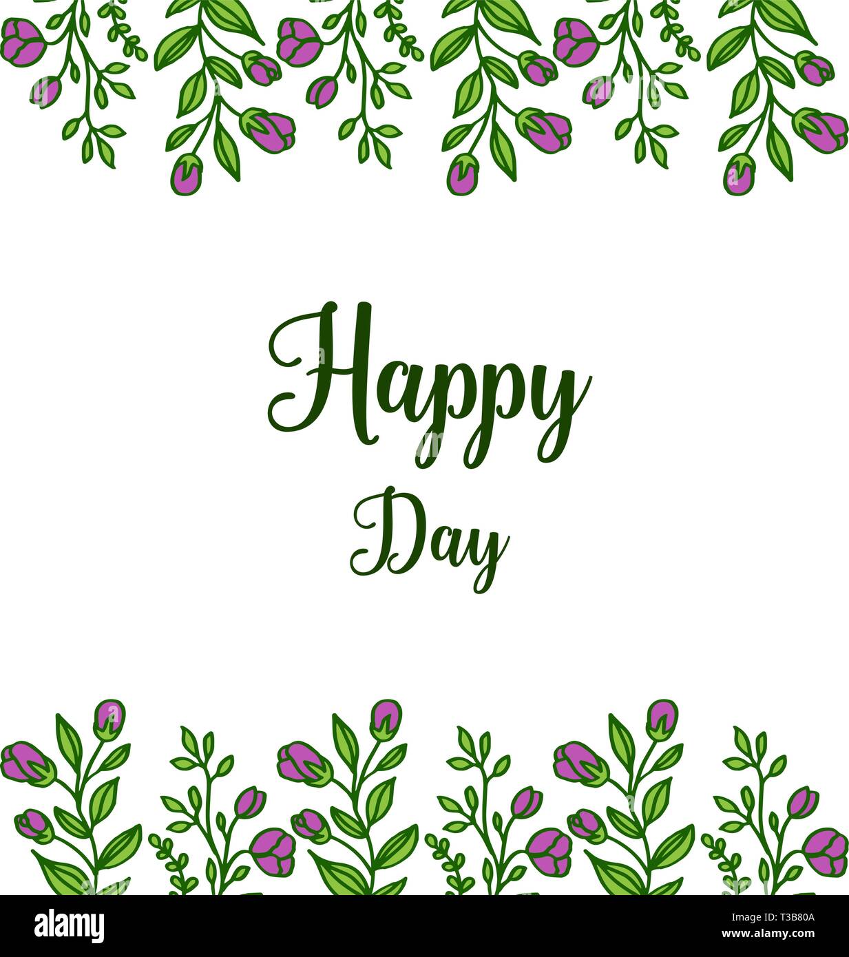 Vector illustration various flower frame with lettering happy day hand ...
