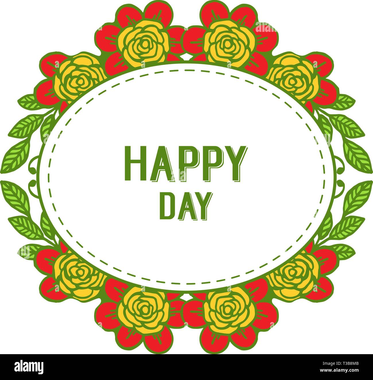Vector illustration design flower frame with lettering happy day hand ...