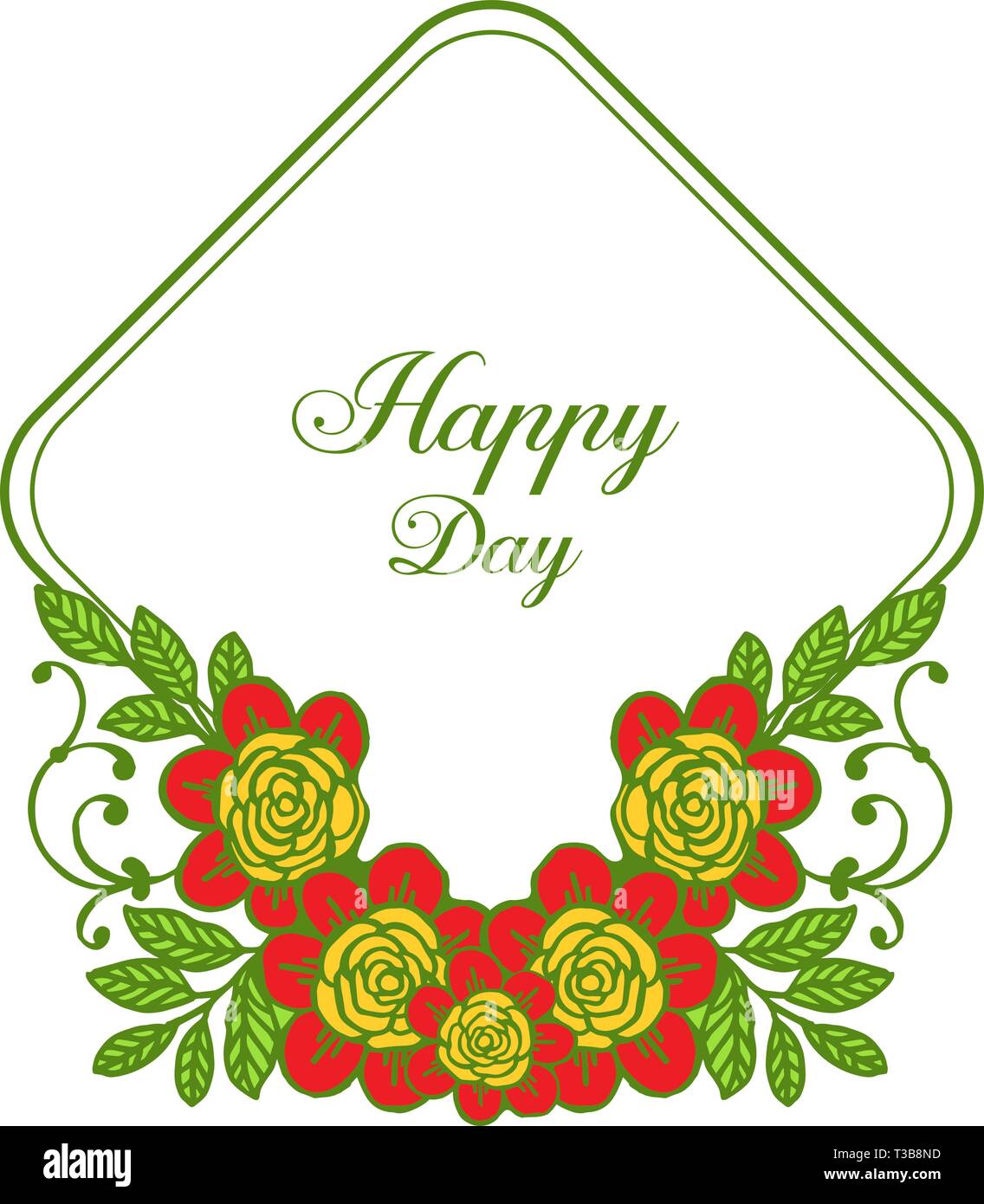 Vector illustration design flower frame with lettering happy day hand ...