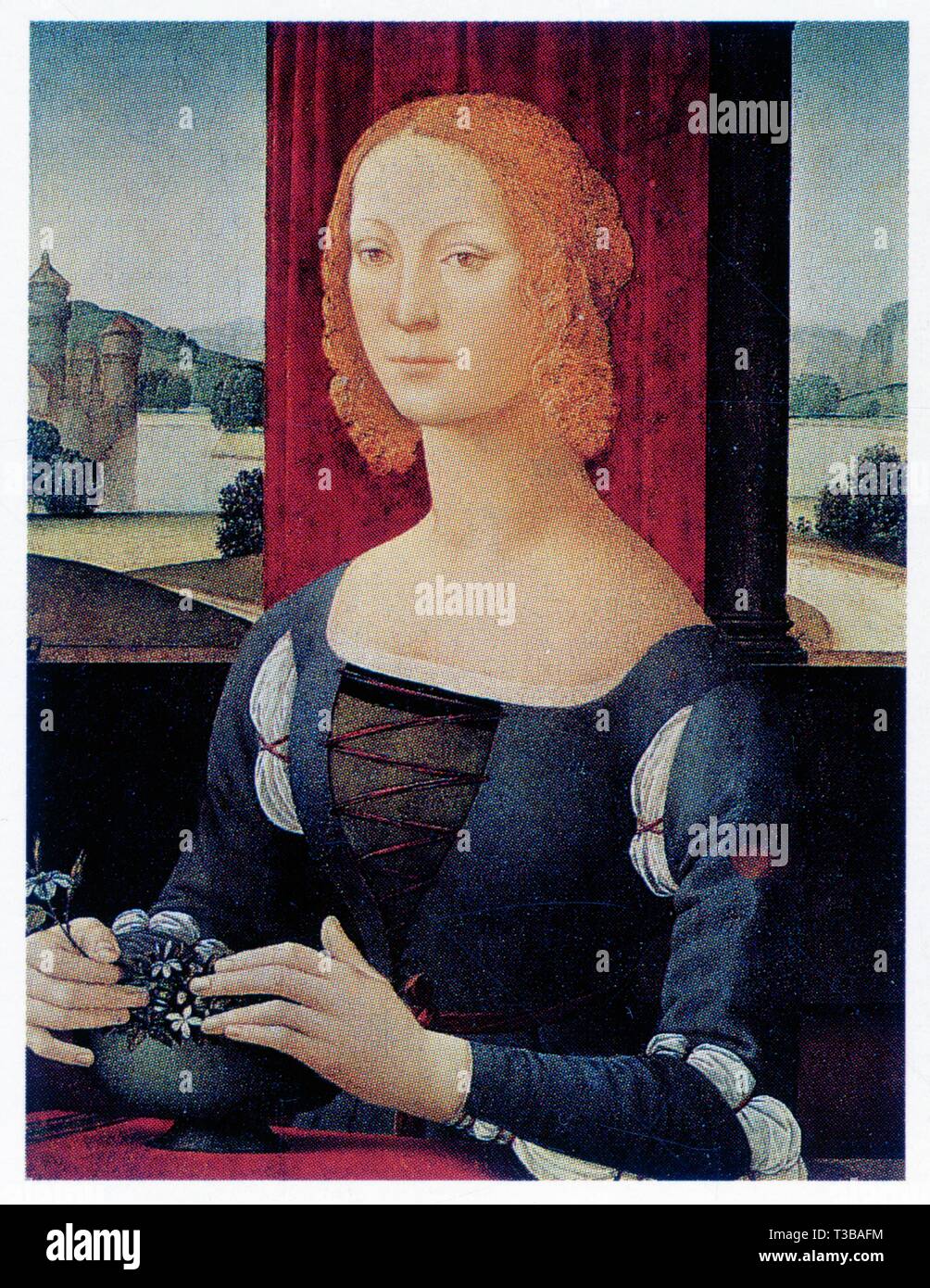 LORENZO DI CREDI. PORTRAIT OF A WOMAN. 1490. TEMPERA ON WOOD. 75 CM X 54 CM Stock Photo