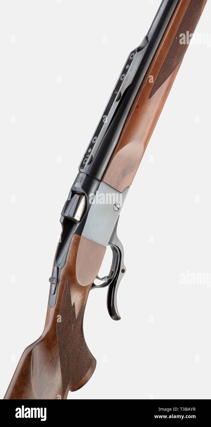 LONG ARMS, MODERN HUNTING WEAPONS, falling-block rifle Sturm Ruger, number 1 with scope Pecar, calibre 243 Winchester, number 130-19570, Additional-Rights-Clearance-Info-Not-Available Stock Photo