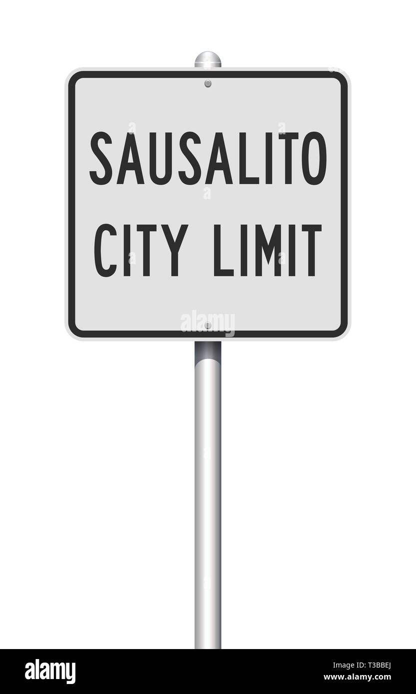 Vector illustration of the Sausalito City Limit white road sign Stock Vector