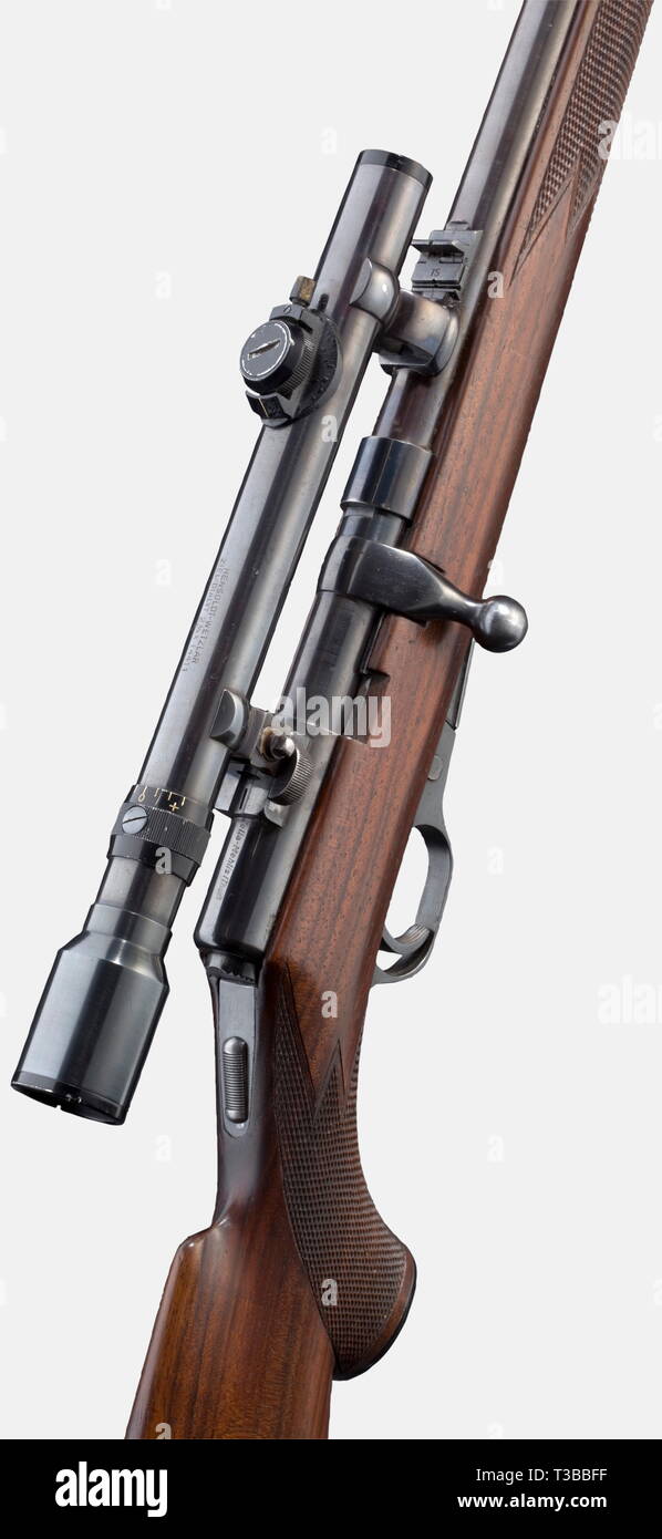 LONG ARMS, MODERN HUNTING WEAPONS, closed season repeating or automatic  full stock rifle Walther, Zella-Mehlis model 2, with scope Hensoldt,  calibre 22 lr, without number,  Additional-Rights-Clearance-Info-Not-Available Stock Photo - Alamy