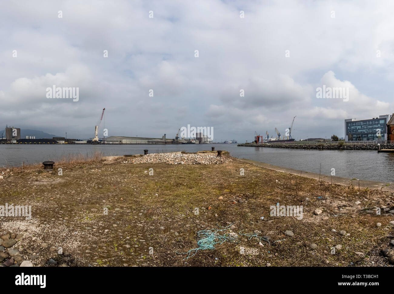 Belfast Harbour, busy working port, home to Harland & Wolff ship building and the Titanic Studios and Titanic Experience. Stock Photo