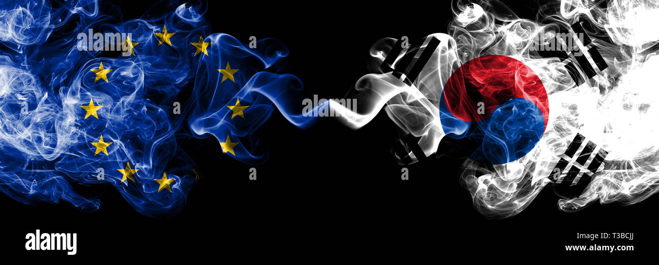European Union Vs South Korea Korean Smoke Flags Placed - 