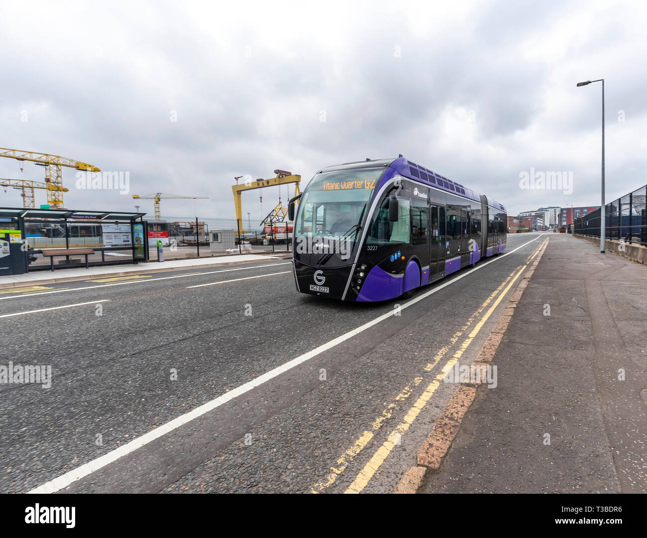 Belfast Glider bus. Modern sleek "bendy bus" as public transport