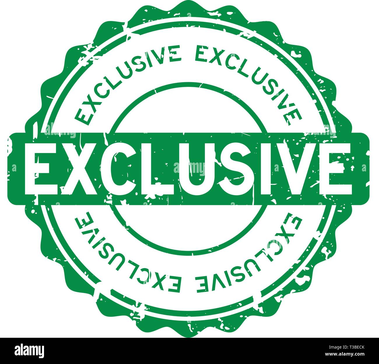 Grunge green exclusive round rubber seal stamp on white background ...