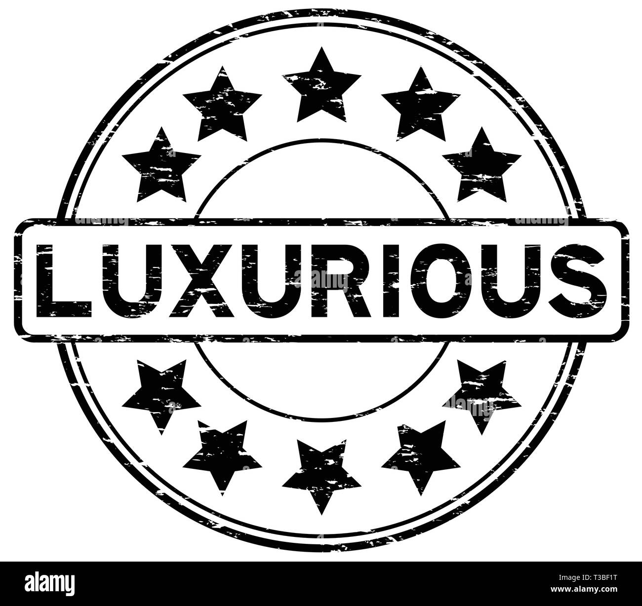 Grunge black luxurious with star icon round rubber seal stamp Stock ...