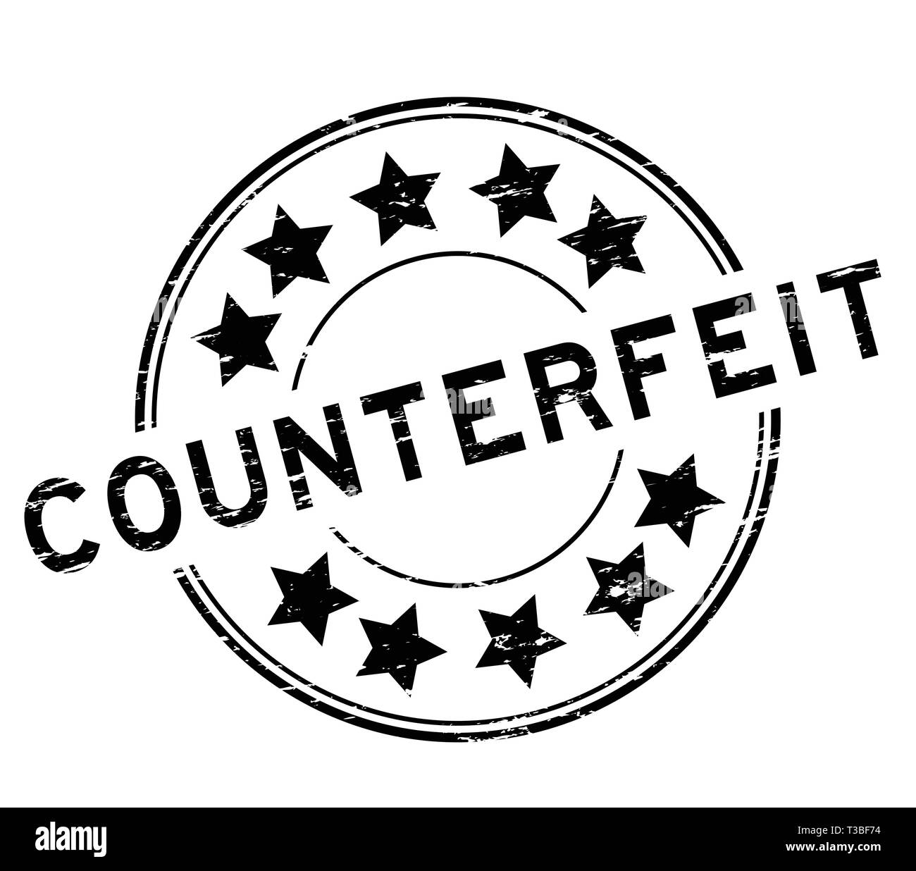 Grunge black counterfeit with star icon round rubber stamp on white background Stock Vector