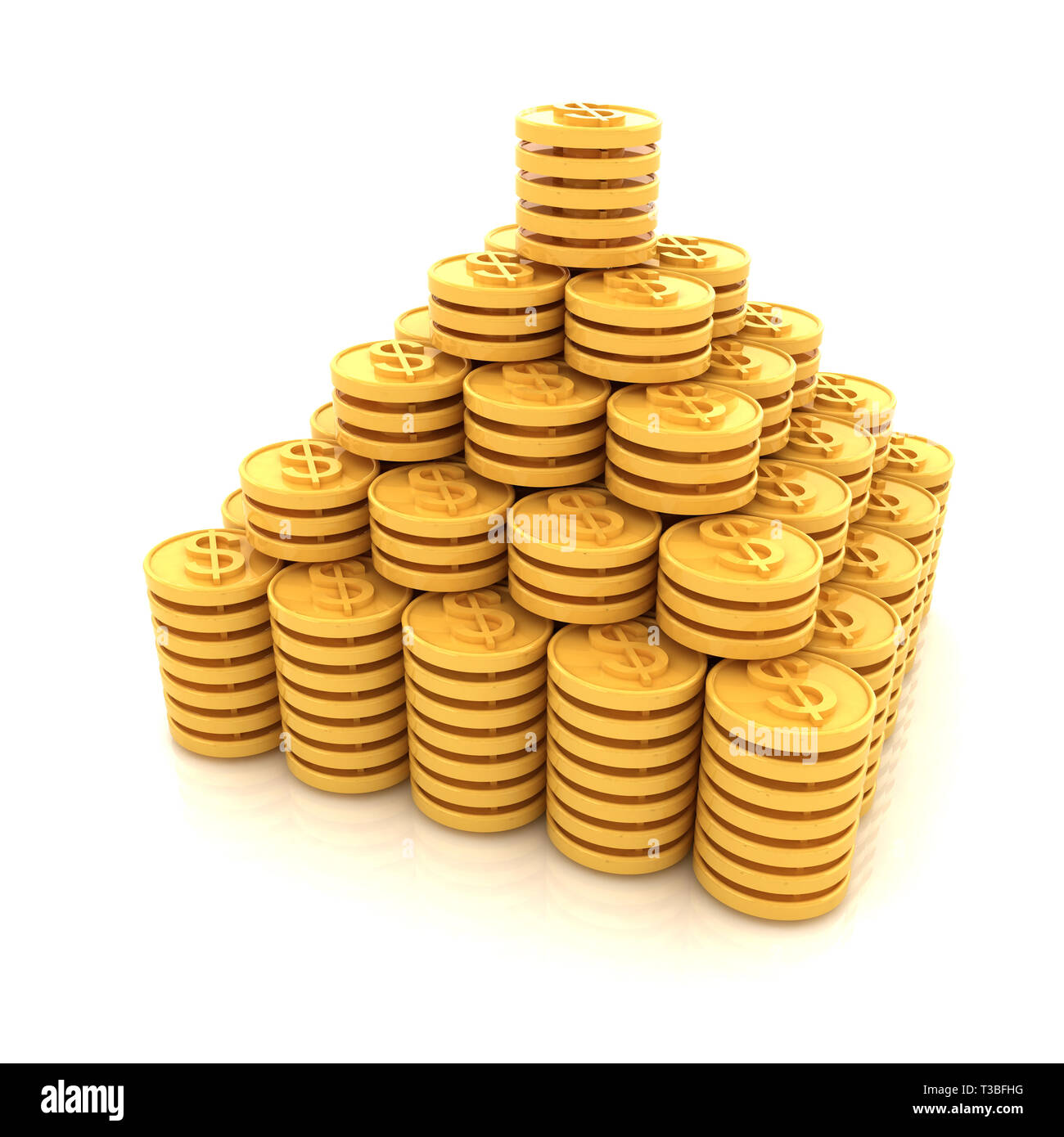 pyramid from the golden coins. 3d illustration Stock Photo - Alamy