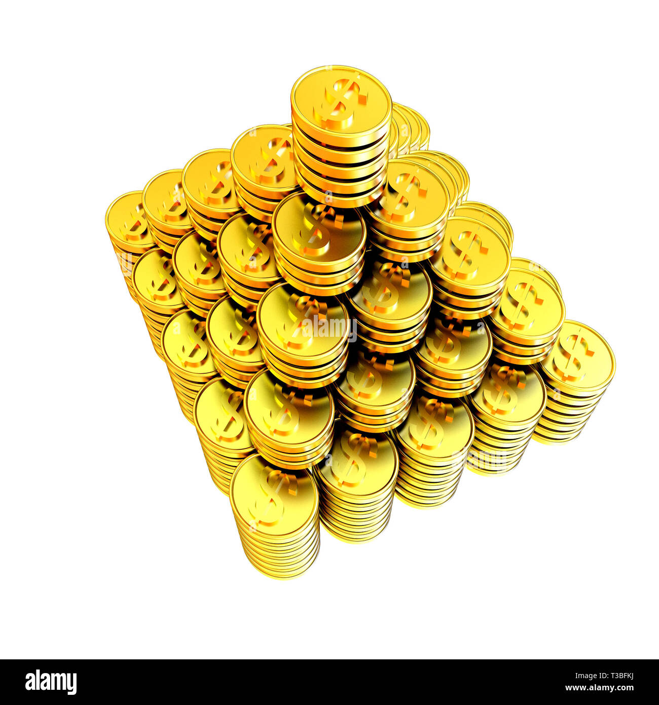 pyramid from the golden coins. 3d illustration Stock Photo - Alamy