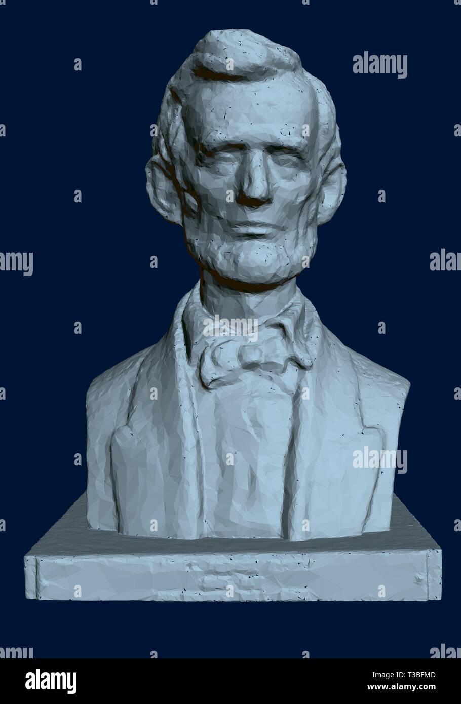 Statue of Abraham Lincoln. 3D. Bust of Lincoln on a dark background. Vector illustration Stock Vector