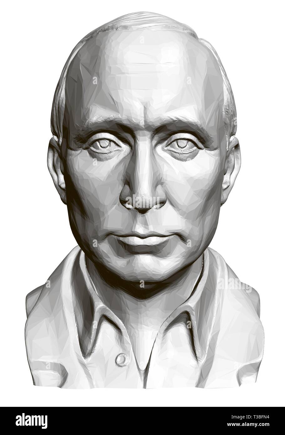 Statue of Vladimir Vladimirovich Putin. 3D. Polygonal bust of Putin. Vector illustration Stock Vector