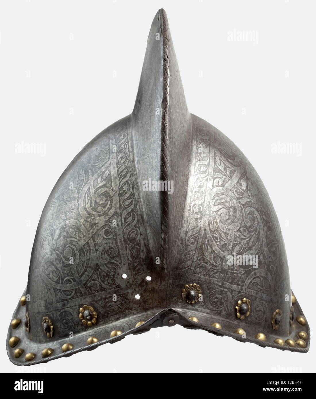 An Etched German Morion Circa 1580 Skull Forged In One Piece With