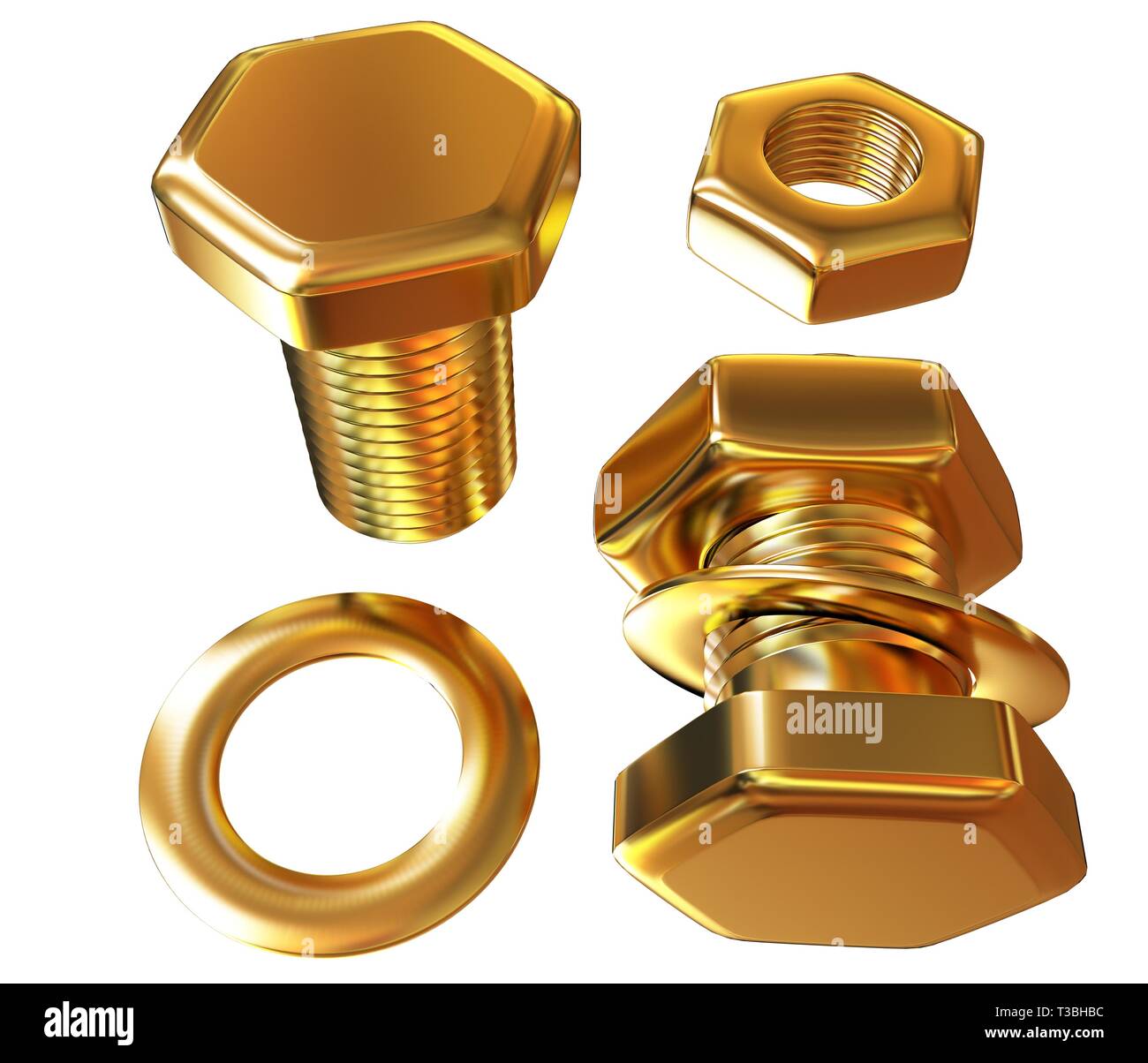 Gold Bolt with nut. 3d illustration Stock Photo Alamy