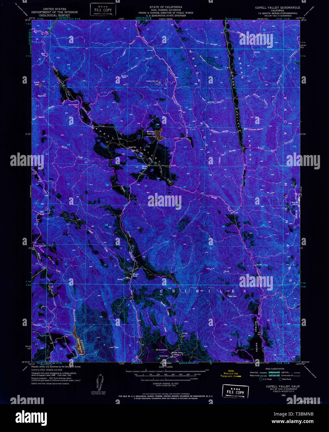 USGS TOPO Map California CA Capell Valley 288936 1951 24000 Inverted ...