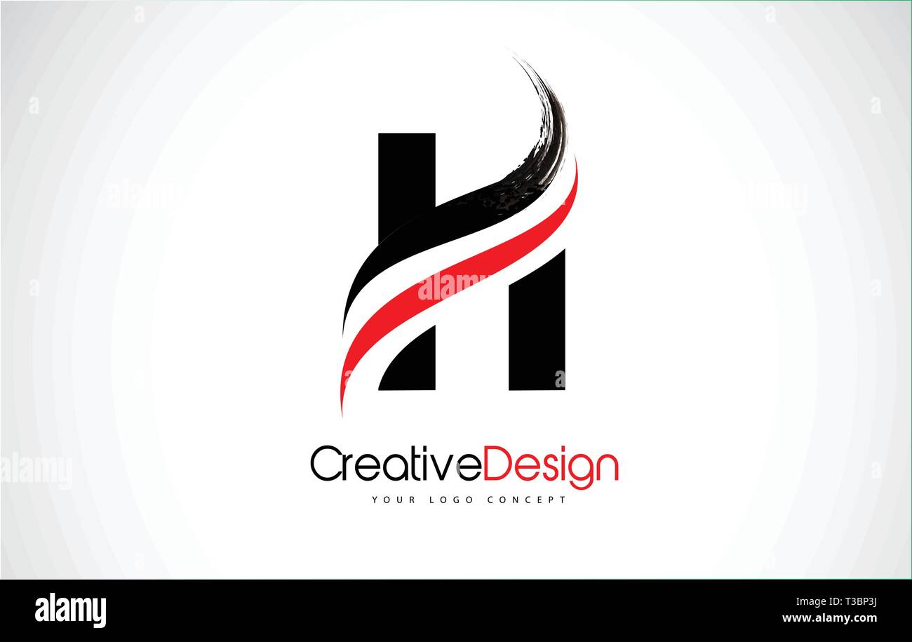 Red and Black H Letter Design Brush Paint Stroke. Letter Logo with ...