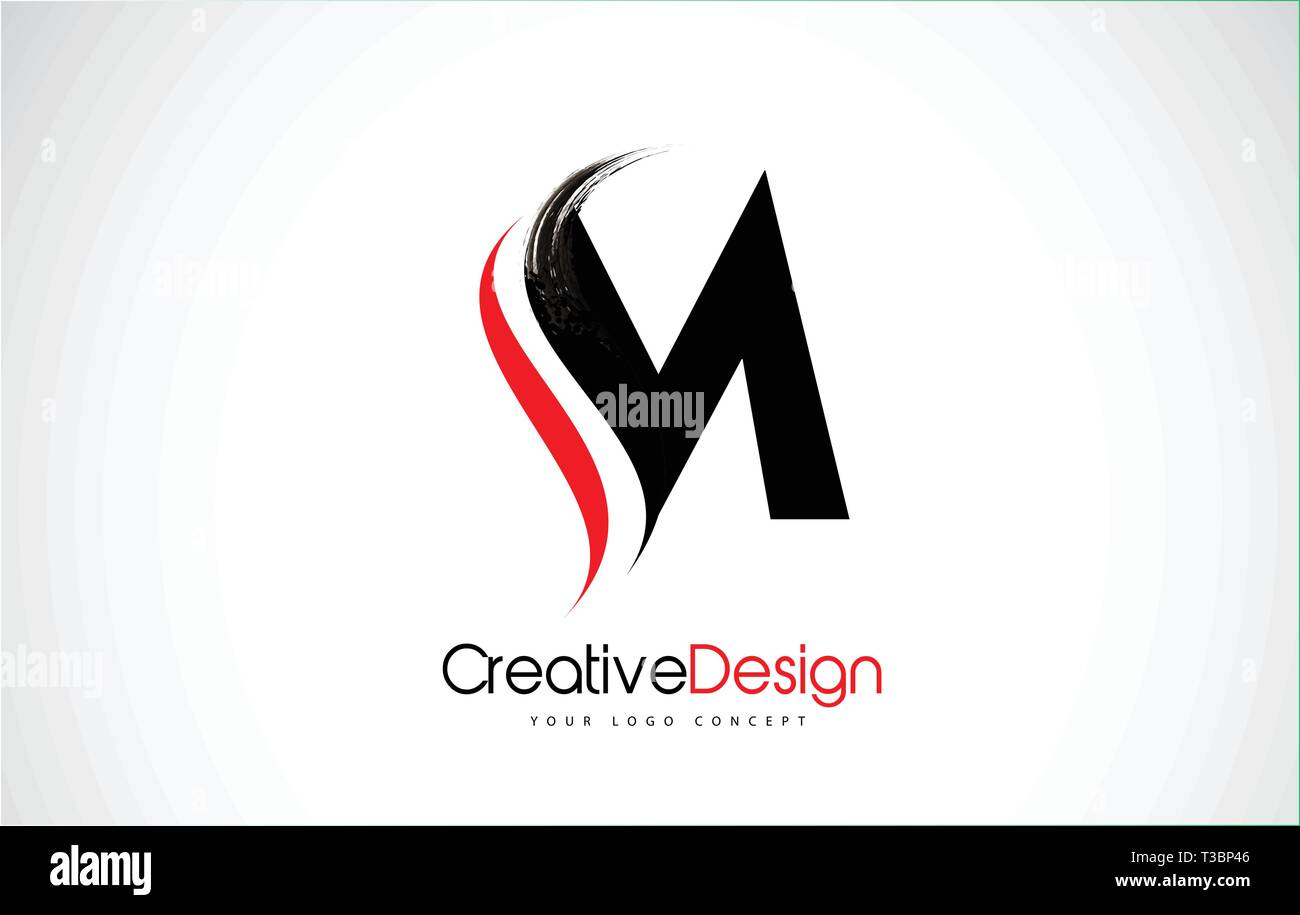 Red and Black M Letter Design Brush Paint Stroke. Letter Logo with ...
